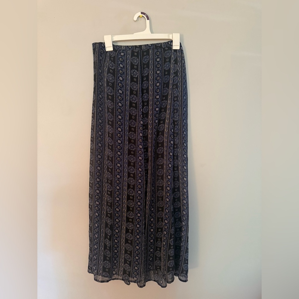 Hollister Navy Blue Printed Maxi Skirt